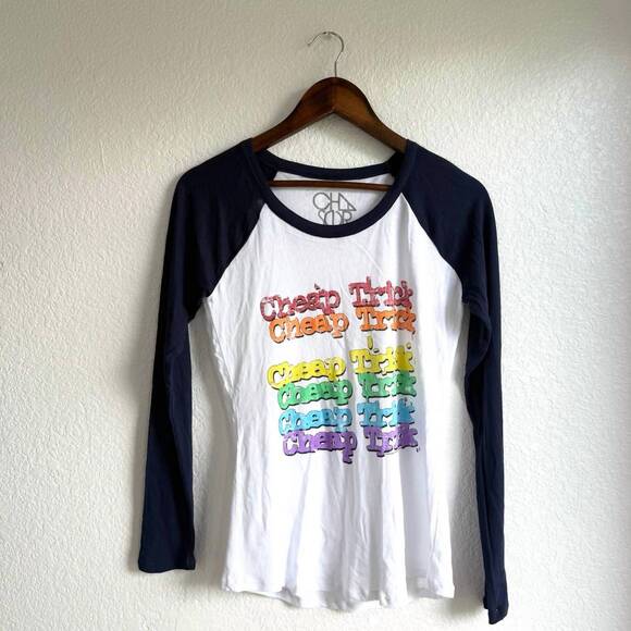 CHASER Tops - NEW CHASER women's cheap trick baseball graphic tee in white/blue